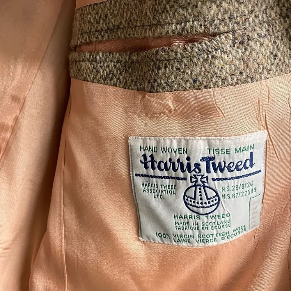 HARRIS TWEED Vintage Hand Woven Wool Double Breasted Blazer Tan Grey 42R - Picture 6 of 7